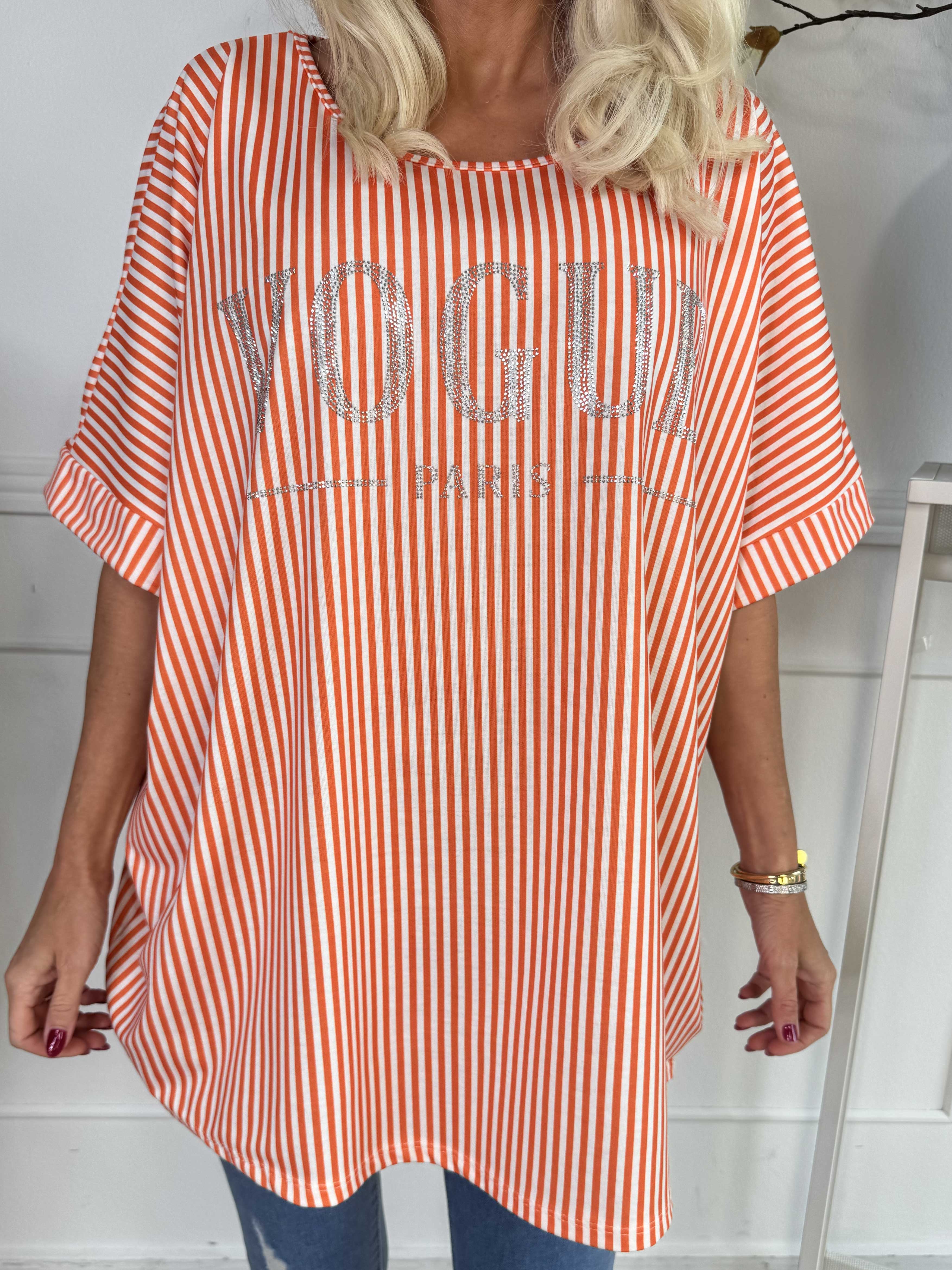 Mintu Stripe - Mjuk t-shirt med vogue stående med glittrande similisten